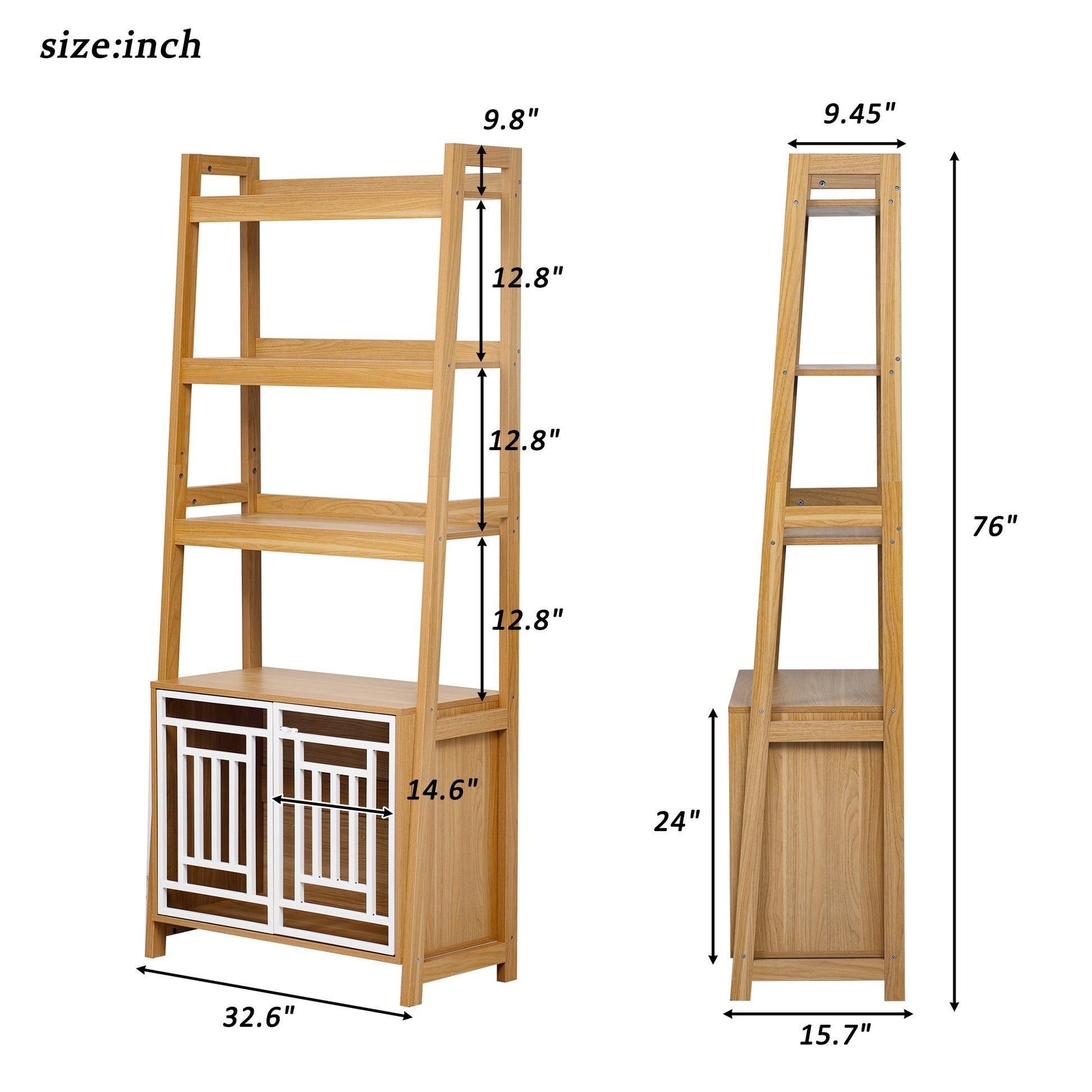 Modern 2 IN 1 Dog Furniture Dog Crate Ladder Bookshelf, Tall Wood Display Shelf  with Storage, Dog Kennel Bookcase for S