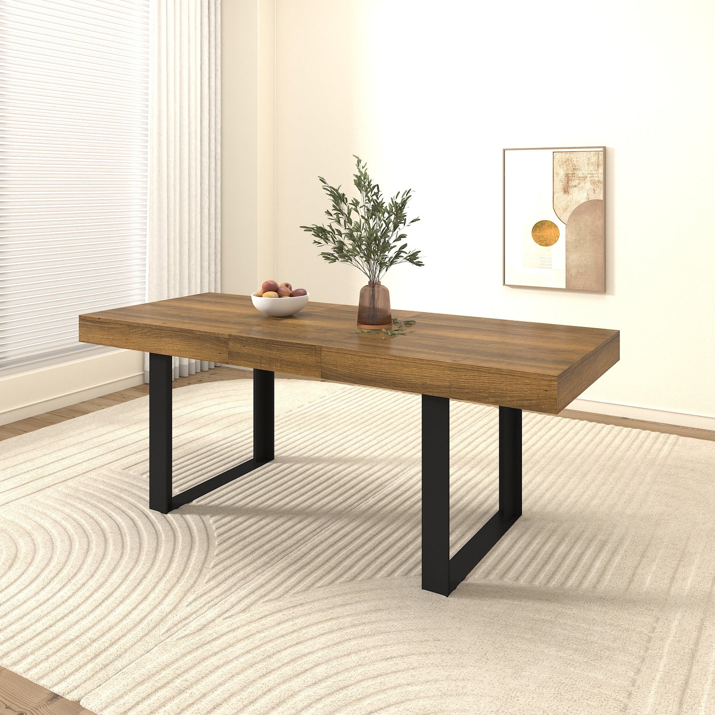 Rectangle extendable dining table for 6-10 people aged effect wood and black 160-200 cm