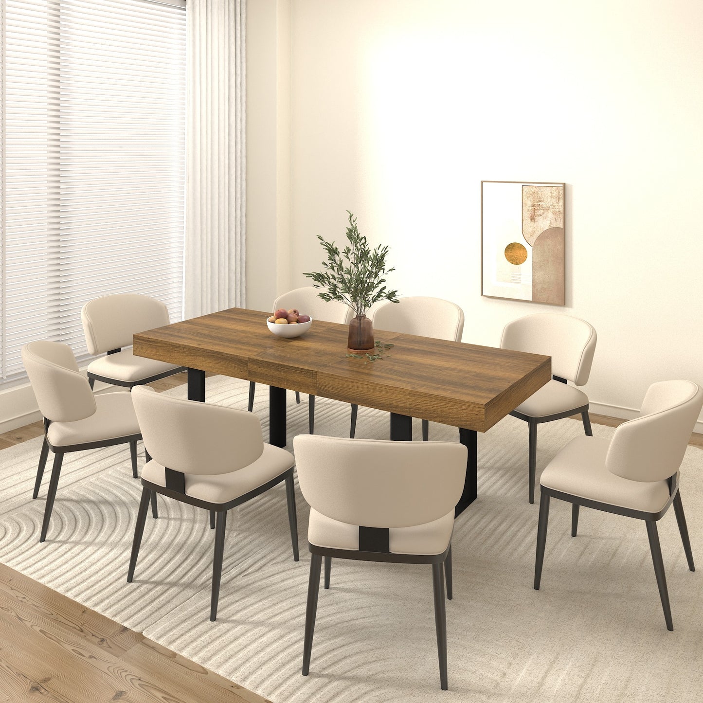 Rectangle extendable dining table for 6-10 people aged effect wood and black 160-200 cm