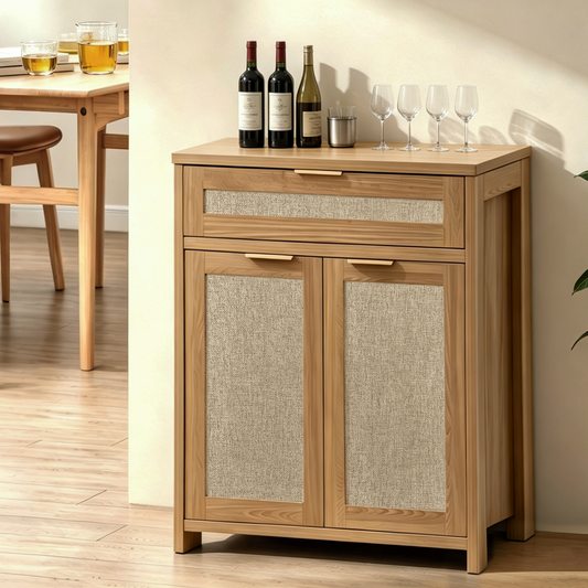 Rattan Sideboard Buffet — Natural Oak & Woven Cane