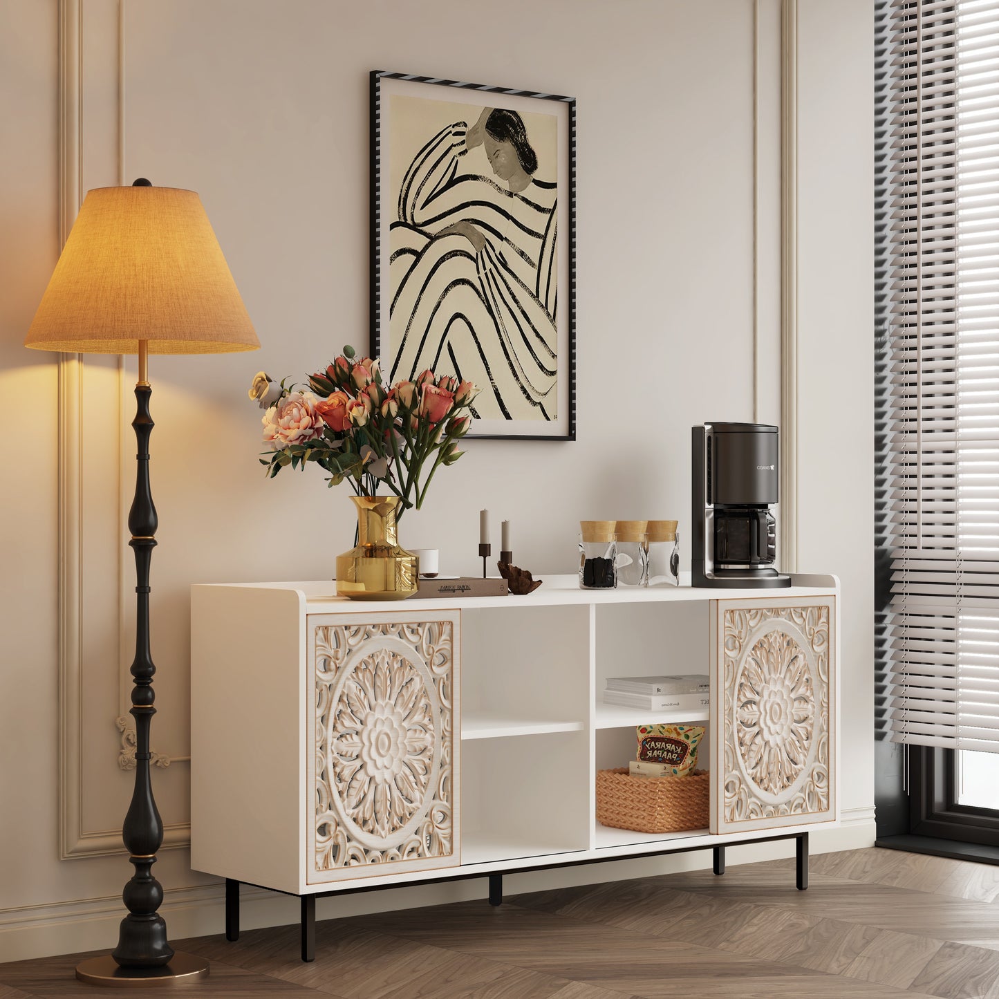 Living Room Furniture Mid Century Modern Tv Stand Kitchen Storage White Curio Buffet Cabinet suitable for TV cabinets,ta