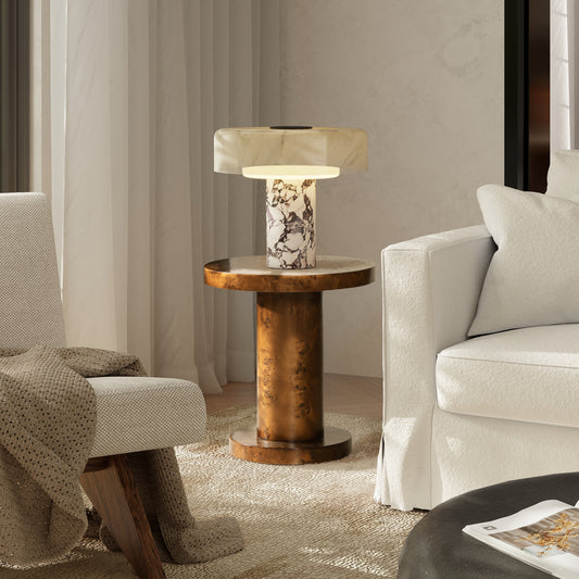 Bolin 18" Round Pillar Burl Accent Side Table, Walnut Brown Burl Wood - B2719P280166