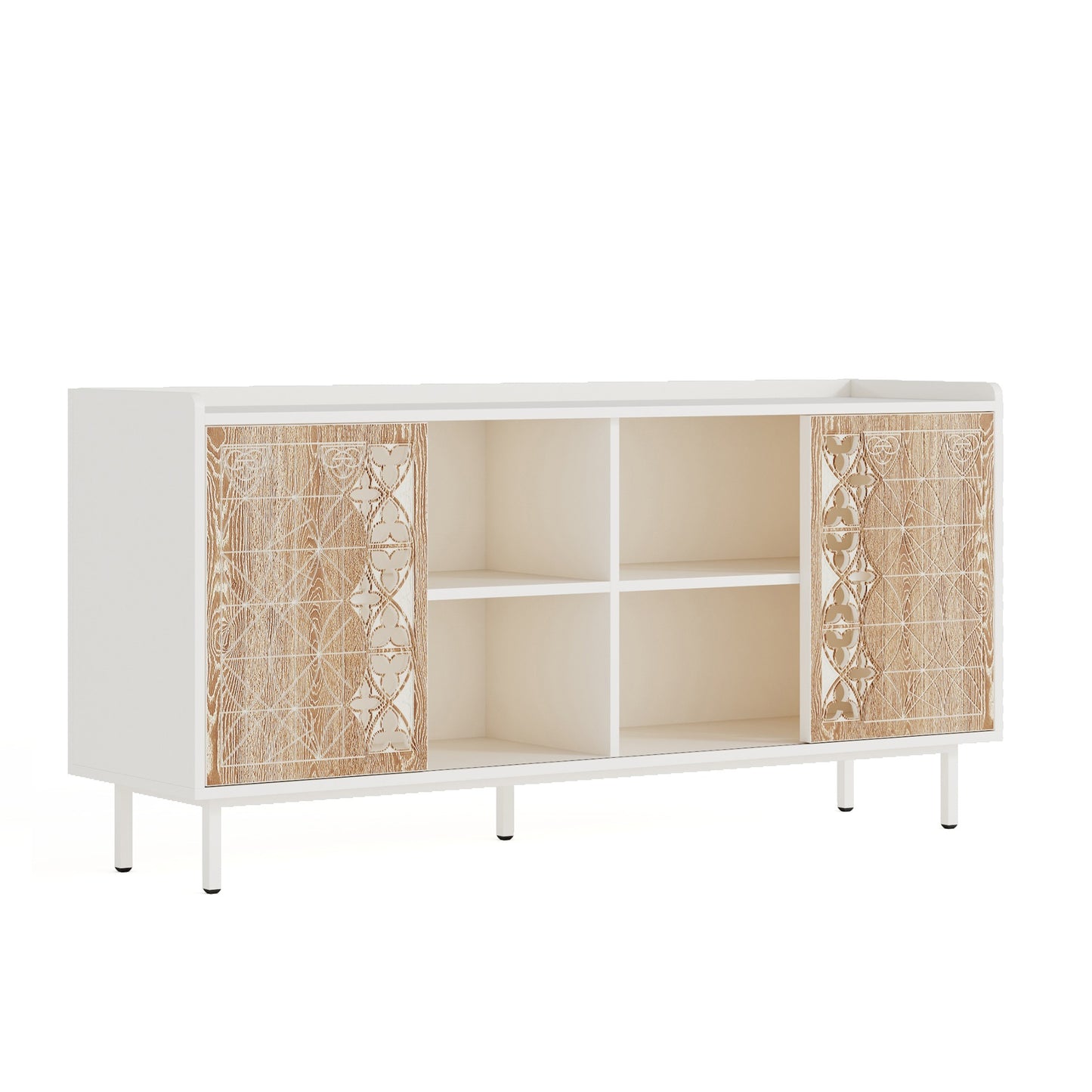 Sicotas Mid Century Sideboard Storage Rustic Sliding Door Solid Wood Cabinet for Living Room Decorative TV Buffet and St