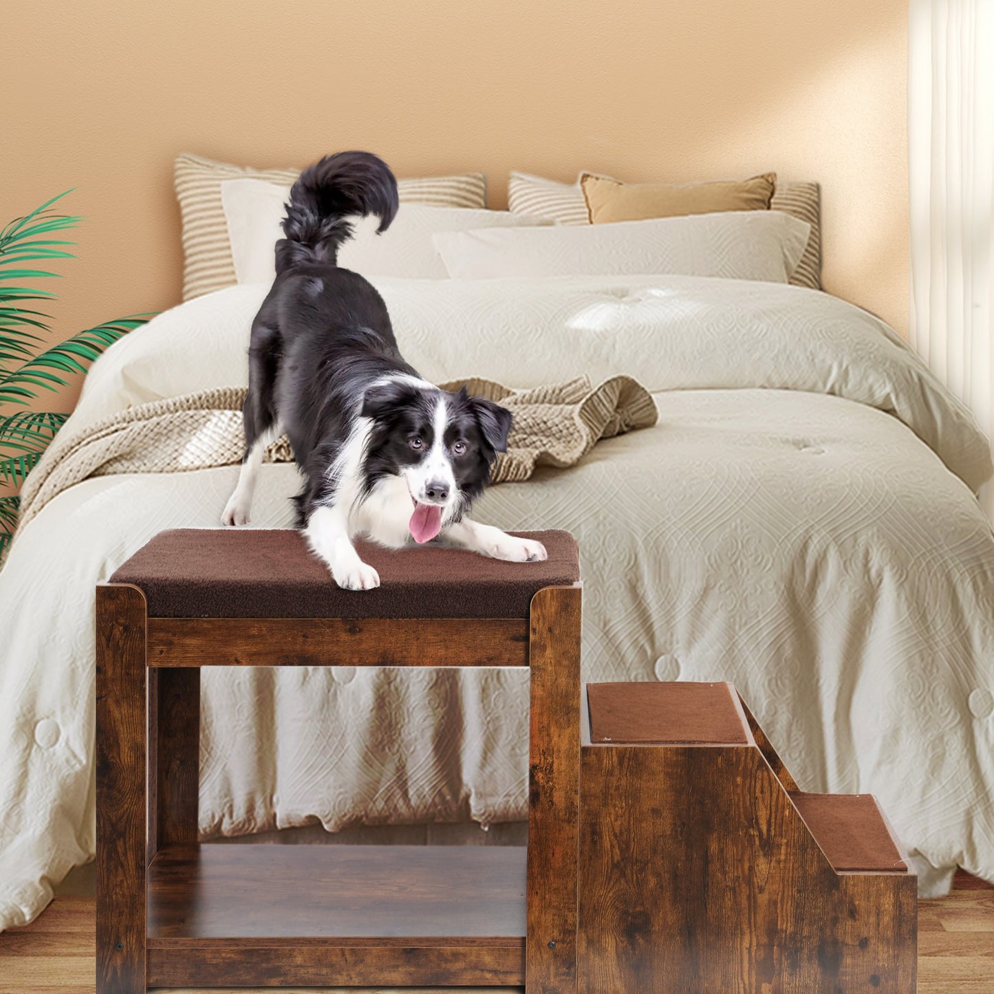 Pet Bunk Bed with Removable Step for Dogs and Cats, Multi-Level Bed Window Perch Seat Platform with Cushion and Cat Scra