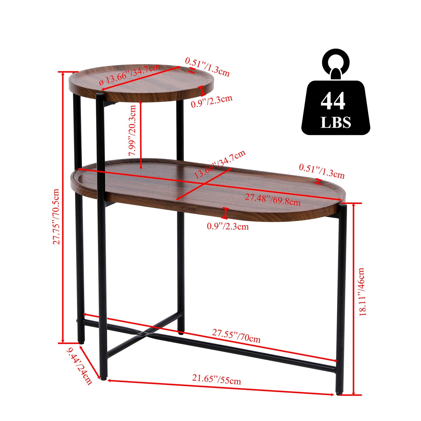 Small Coffee Tables 2-tier Modern Sofa Side Table with Wood Storage Shelf Living Room End Tables Nightstands (Walnut Bro