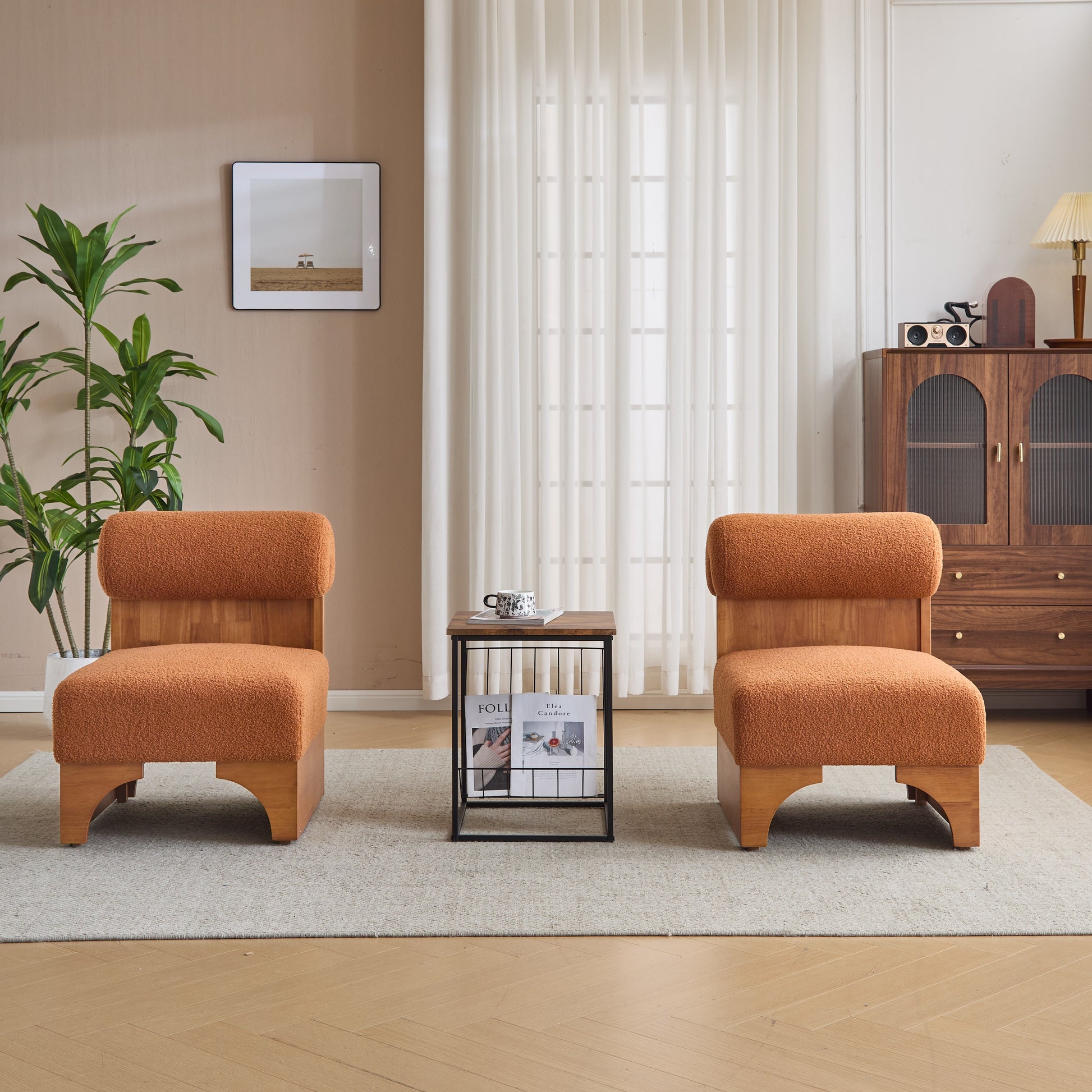 [Set of 2] Modern Boucle Lounge Chair with Solid Wood Frame and Rolled Backrest, Soft and Durable Boucle Upholstery, Ide