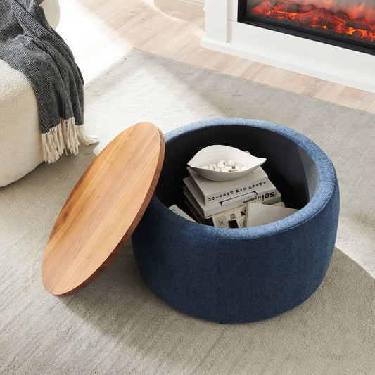 Round Storage Ottoman — Reversible Wood Lid