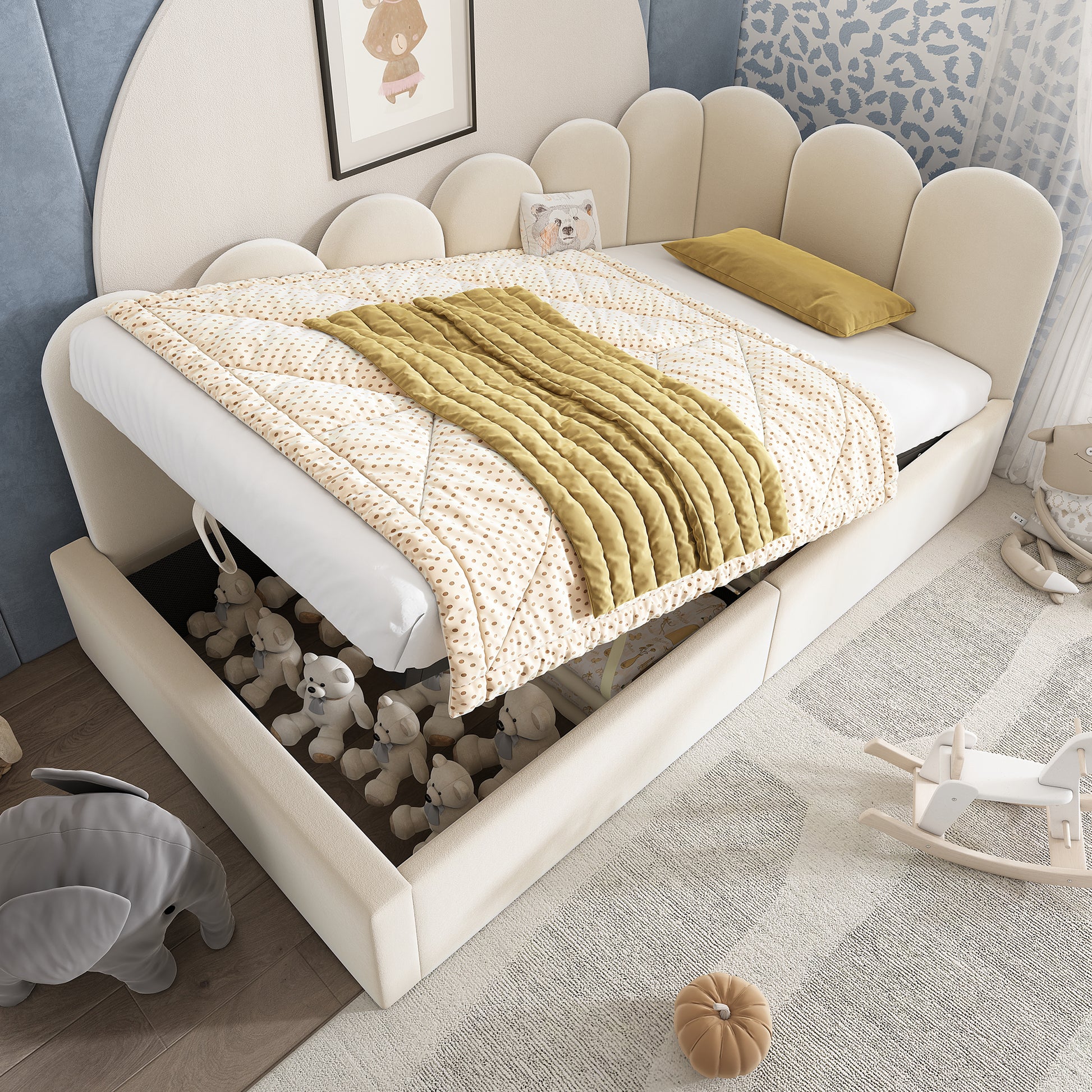 Upholstered Daybed Bed With Storage,Ottoman Bed Twin Size Single Sofa Bed, Daybed With Hydraulic Storage Bed Frame, With Metal Slatted Frame, Velvet, Beige (Without Mattress) - N736P333613B