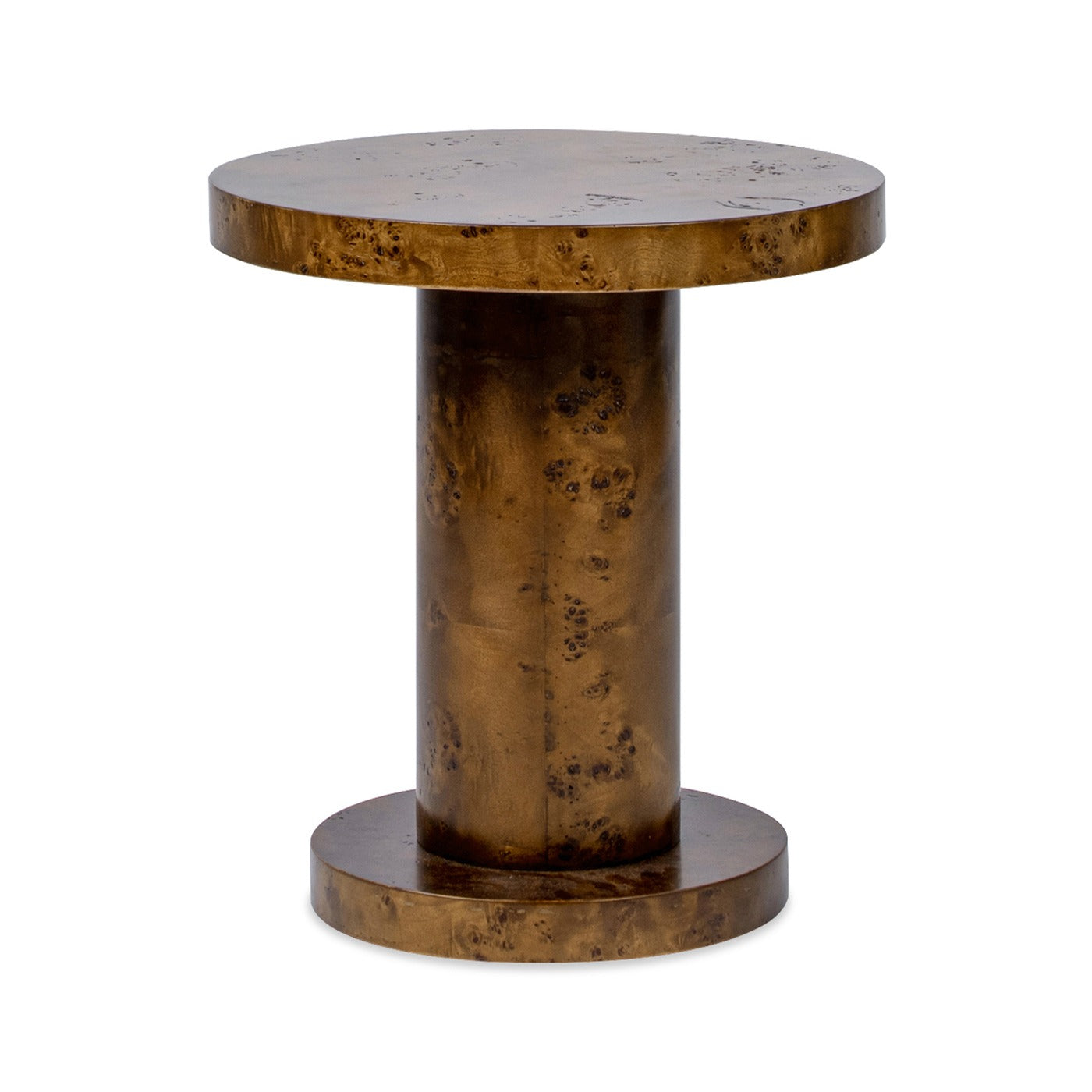 Bolin 18" Round Pillar Burl Accent Side Table, Walnut Brown Burl Wood