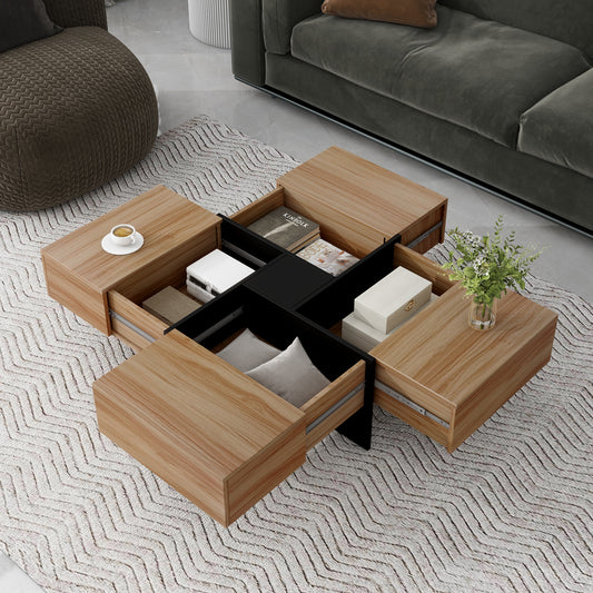 [New Picture] Unique Design Coffee Table with 4 Hidden Storage Compartments, Square Cocktail Table with Extendable Sliding Tabletop, UV High-gloss Design Center Table for Living Room, 31.5"x 31.5" - WF305182AAD