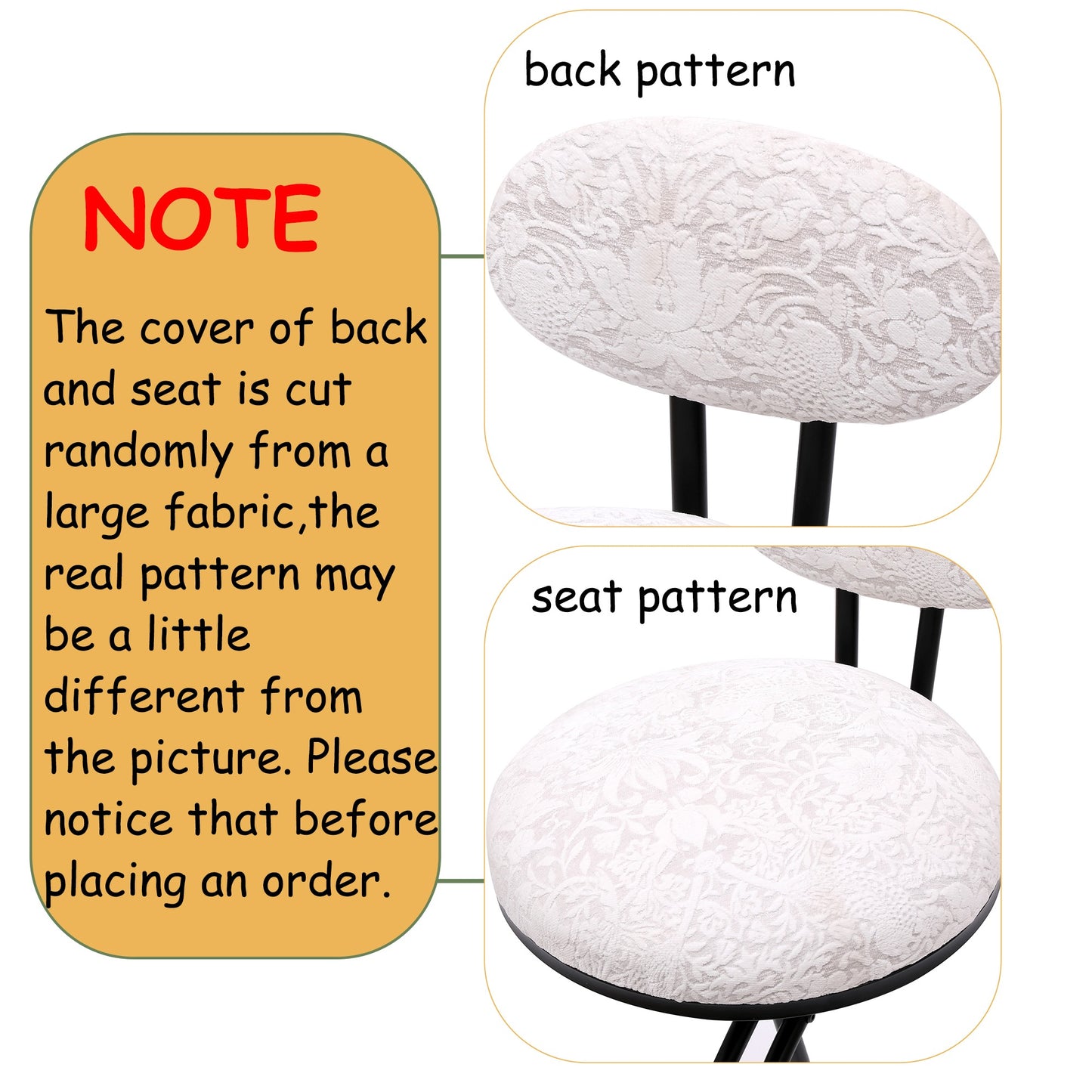 Round Print Bar Stools Set of 2 Black Metal Upholstered Chairs for Kitchen Island & Dining Rooms Counter Stools (Black &