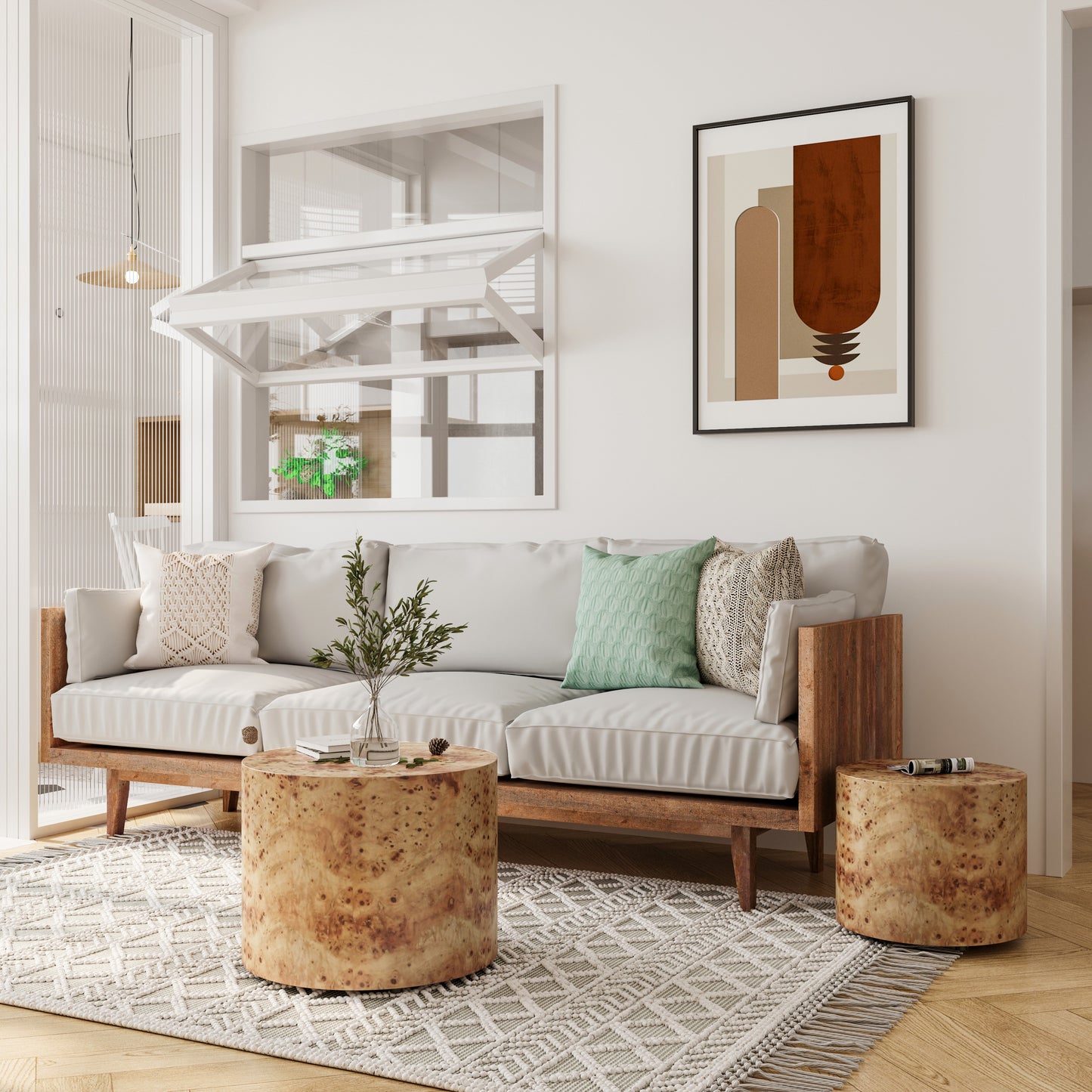 Nesting Coffee Table Set of 2, Modern Round Coffee Table, Wooden Circle Accent Tables for Small Spaces Living Room Bedro