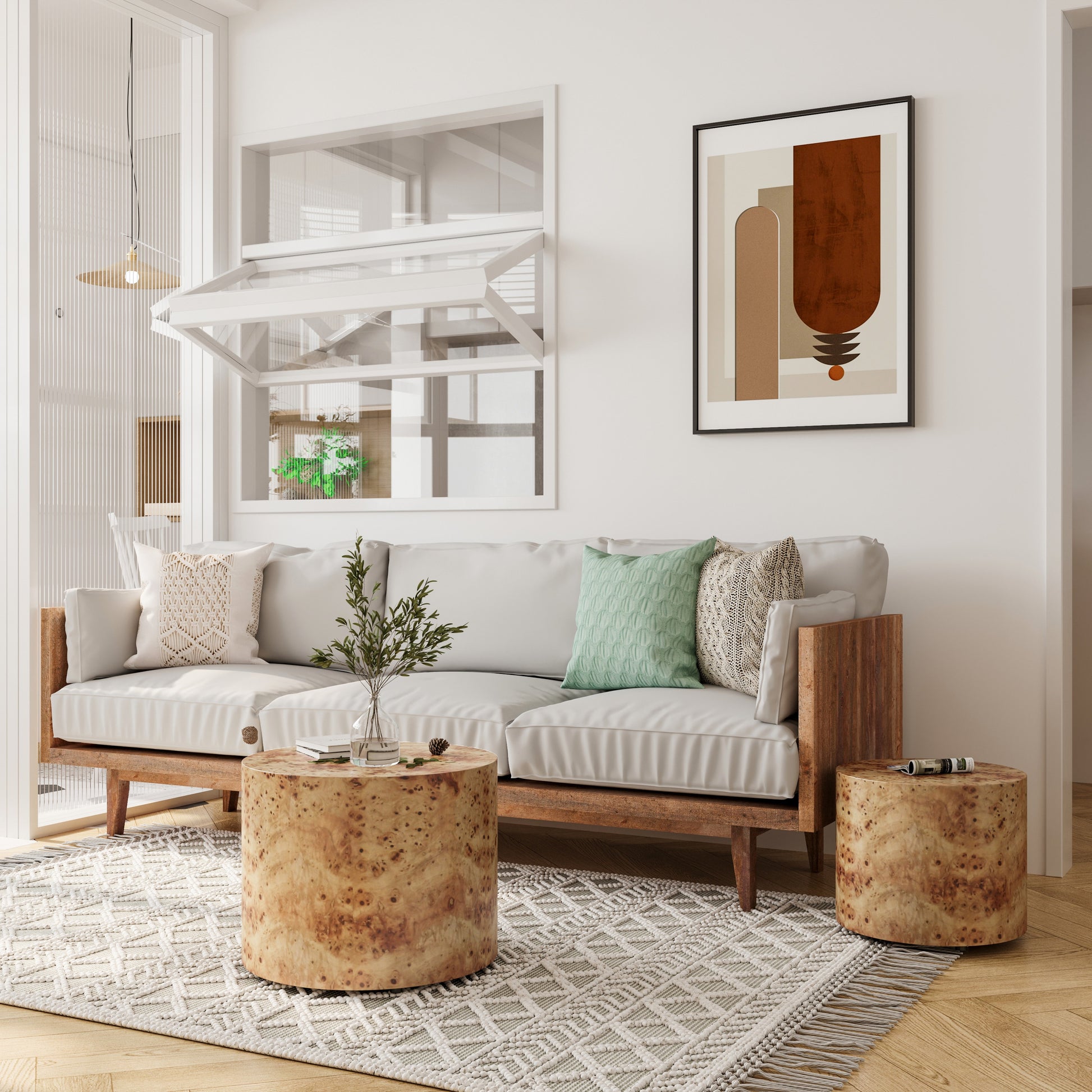 Nesting Coffee Table Set of 2, Modern Round Coffee Table, Wooden Circle Accent Tables for Small Spaces Living Room Bedro