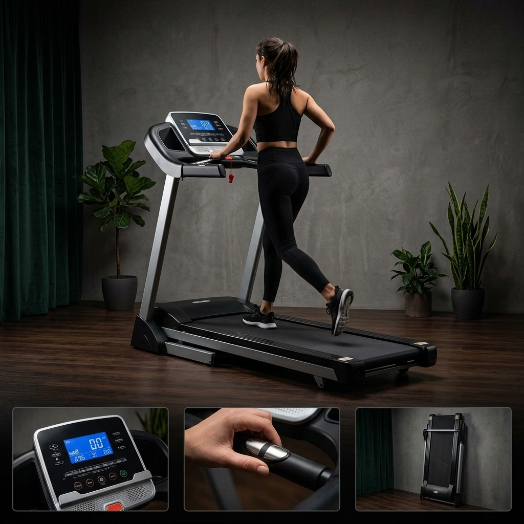URESHIIEN Convenient Foldable Treadmill, Home Fitness with LCD Display, Supports Up to 220 lbs