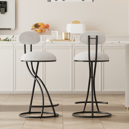 Round Print Bar Stools Set of 2 Black Metal Upholstered Chairs for Kitchen Island & Dining Rooms Counter Stools (Black & White Print) - W1757P268901