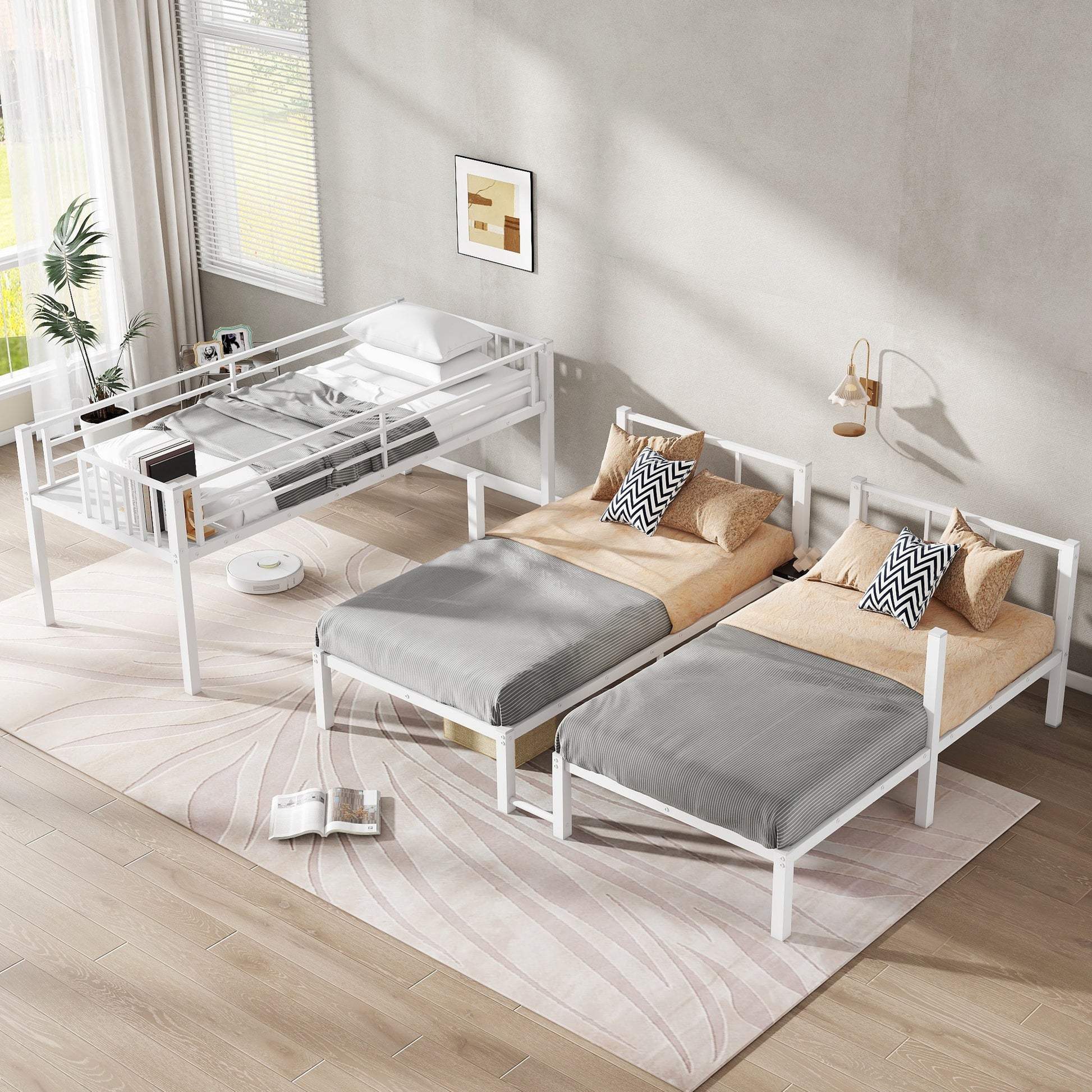 Twin over Twin & Twin Bunk Beds for 3, Twin XL over Twin & Twin Bunk Bed Metal Triple Bunk Bed, White