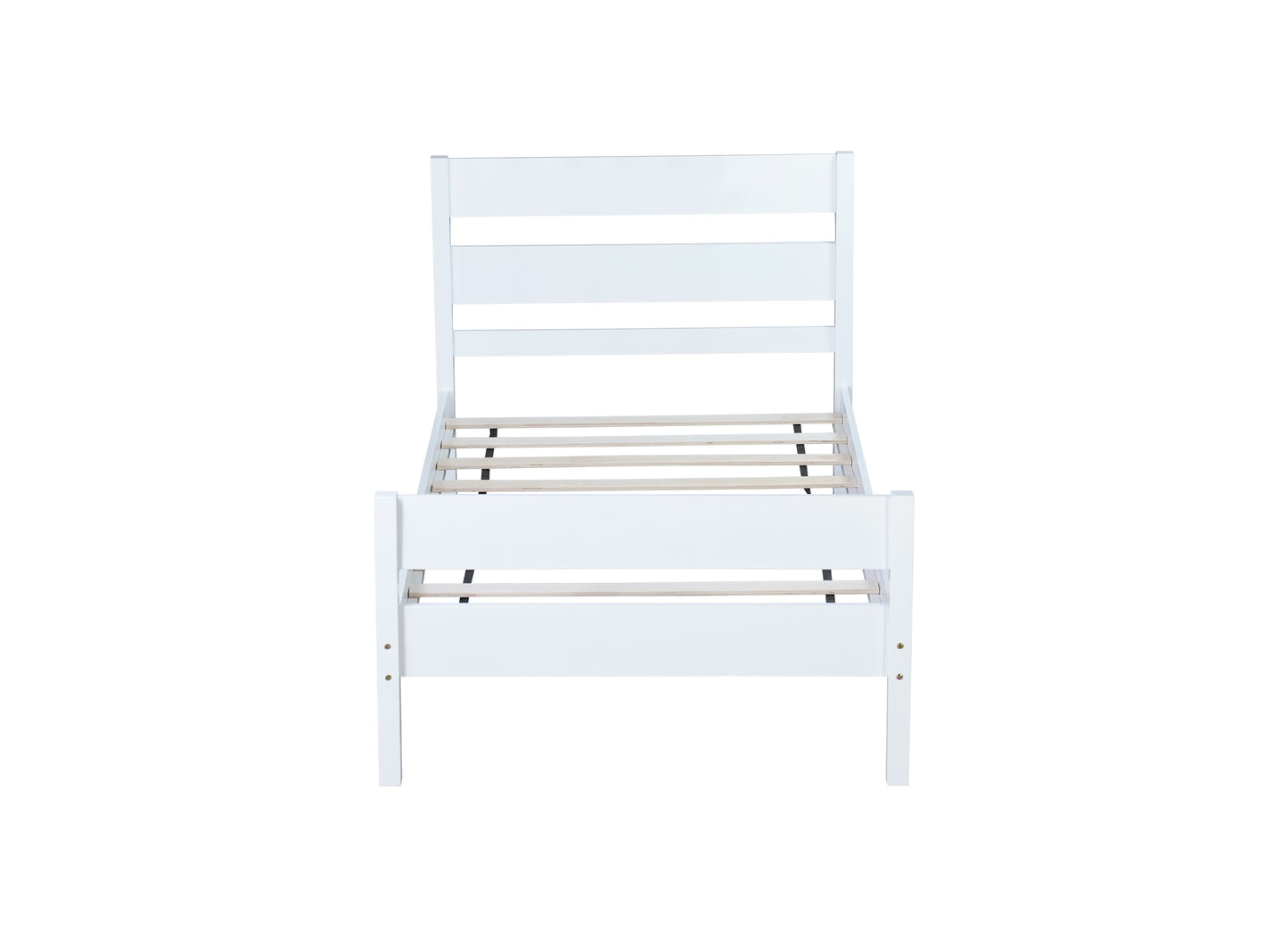 Twin Bed with Headboard and Footboard,Rubber Wood Bed,White