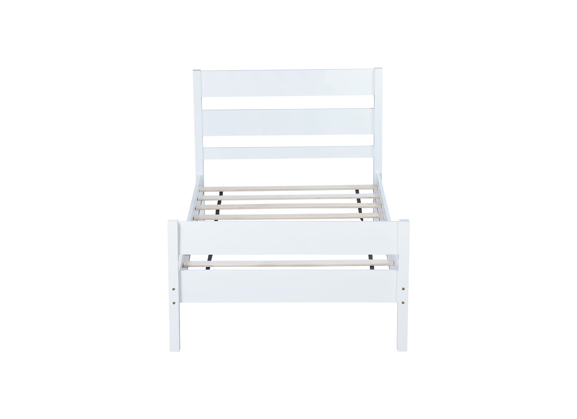 Twin Bed with Headboard and Footboard,Rubber Wood Bed,White