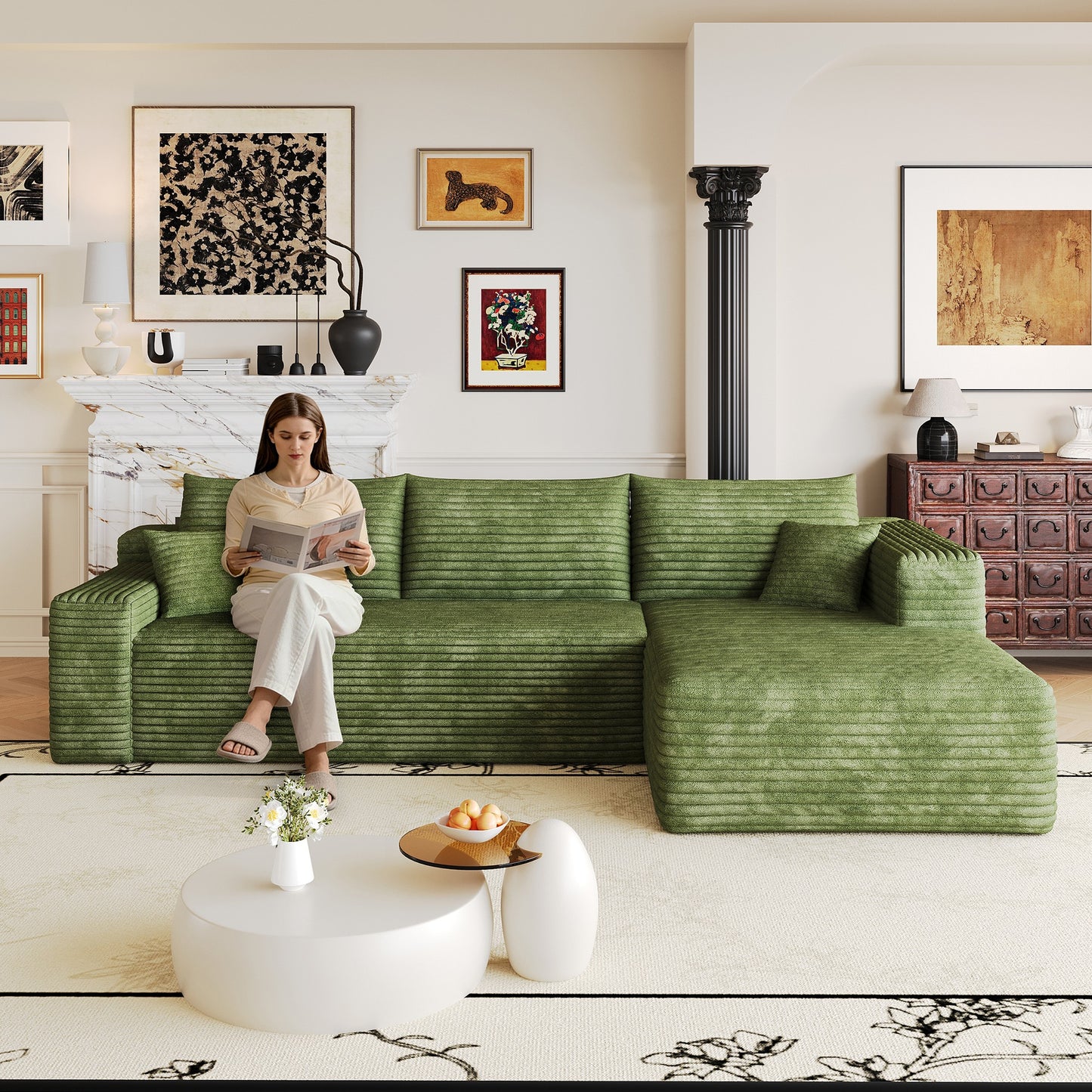 103" Cloud Sectional Sofa — Modular Corduroy, Olive