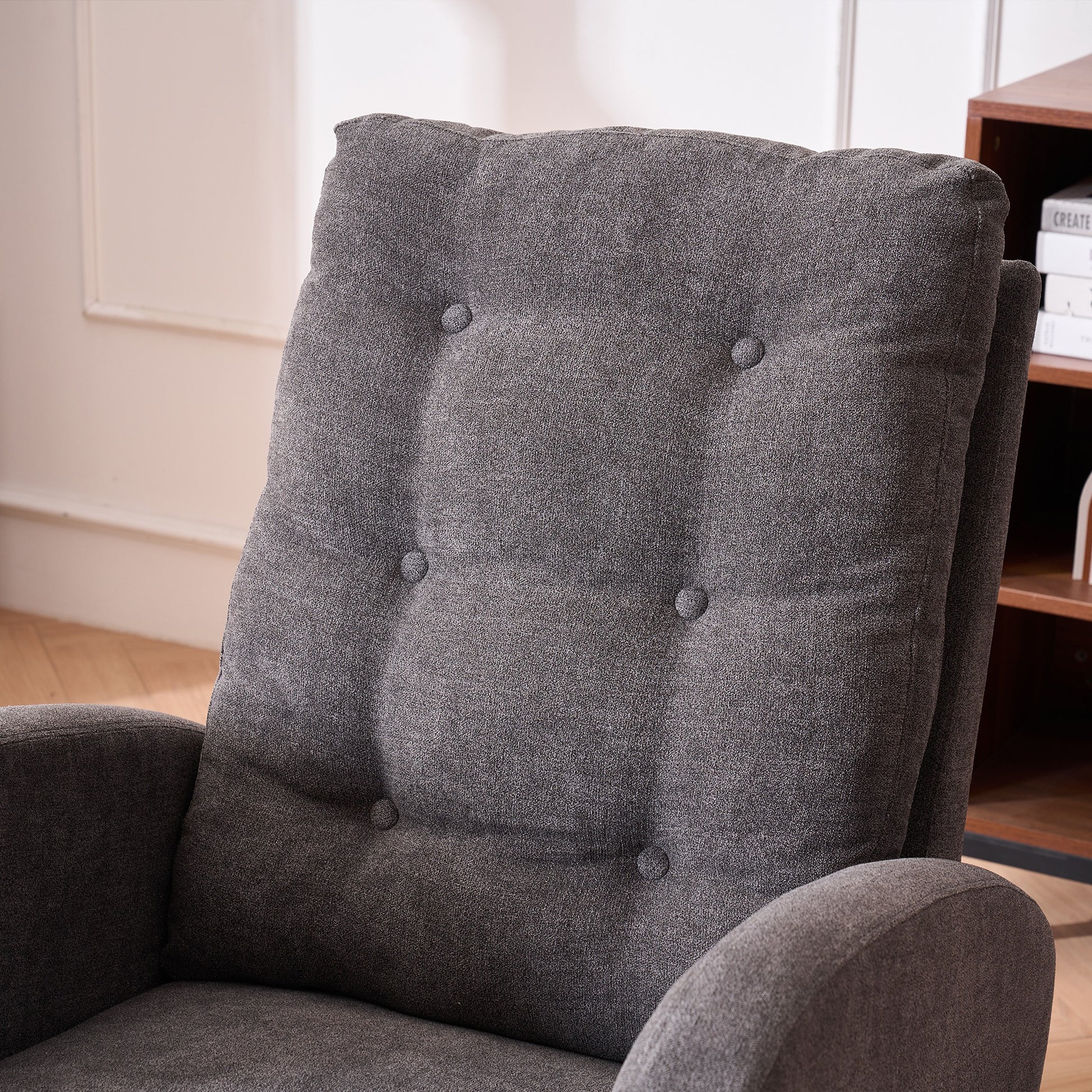 LY-5104 Gray Accent Rocking Chair with Footrest High Back Rubber Wood Rocking Legs Bedroom Living Space 26.77D X 38.36W 